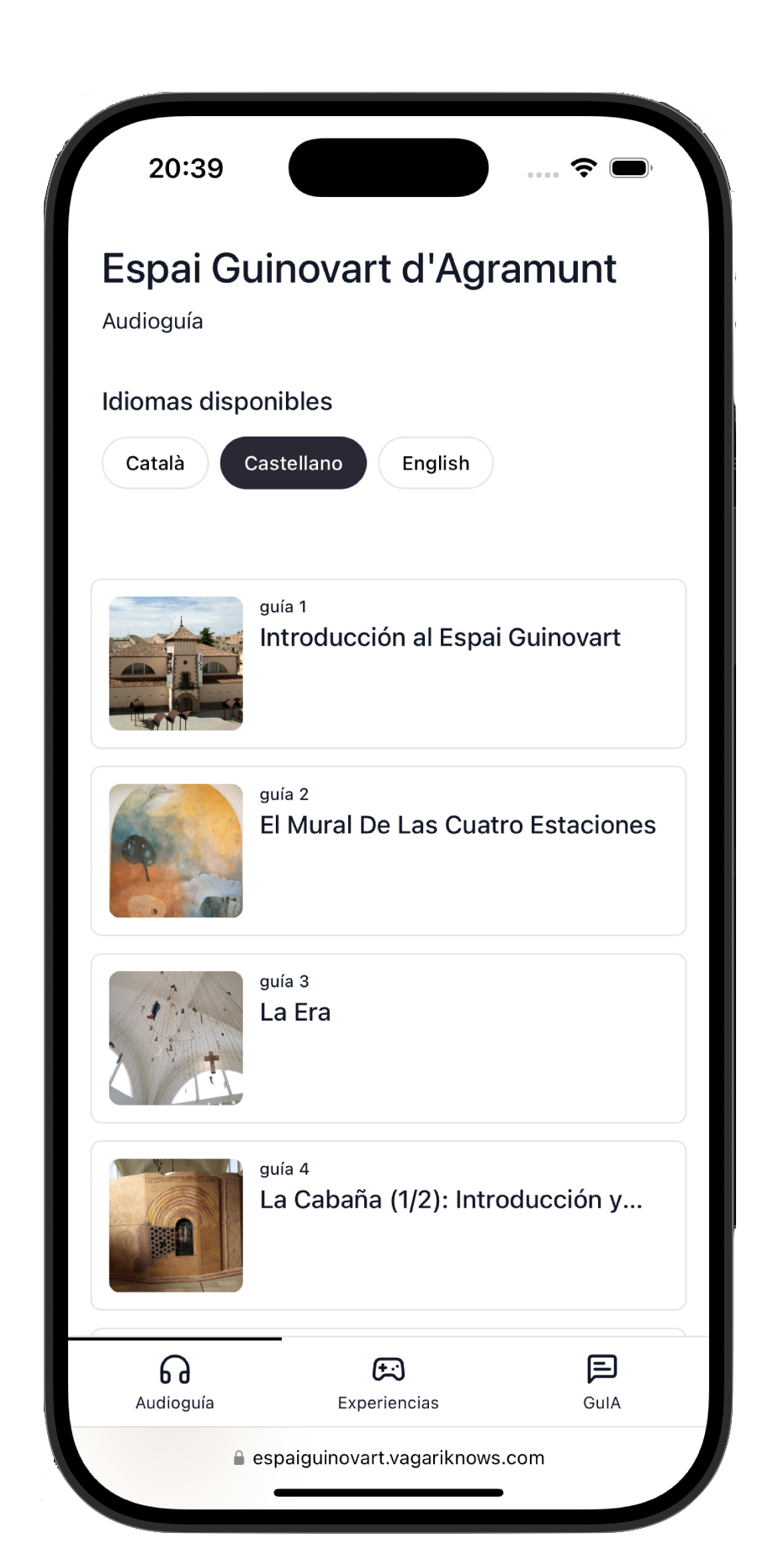 Captura de pantalla de la app del visitante
